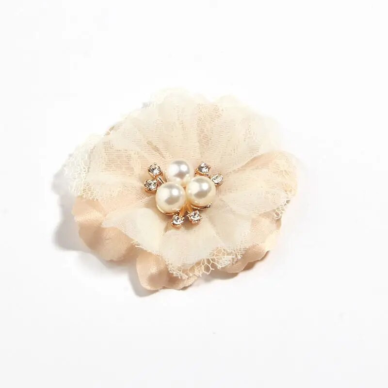 5 kom 6,5 cm biserna mrežasta gaza Umjetni šifonski cvjetni čipkasti obrub s apliciranom tkaninom Vjenčanica DIY cvijeće Mladenkina kosa