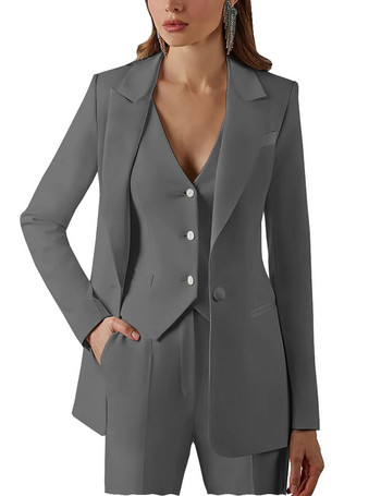 XS-5XL Γυναικείο σετ 3 τεμαχίων Κομψό κοστούμι για πάρτι γενεθλίων Μακρύ παλτό+γιλέκο+ίσιο παντελόνι ιδιοσυγκρασία High Street Luxury Blazer Suits