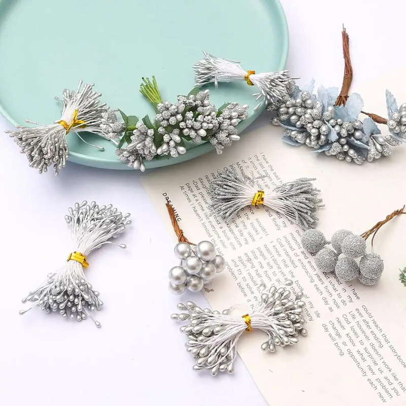 8/10/12/90/144 kom miješani umjetni cvijet trešnja prašnik svežanj bobica DIY božićna svadbena torta Poklon kutija Vijenci Dekor srebrna tema