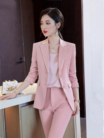 Γυναικείες κομψές φόρμες παντελονιών σακάκι δύο τεμαχίων γραφείο Γυναικείο commuter Λευκό ροζ επαγγελματικό μπλέιζερ + παντελόνι Επίσημο κοστούμι