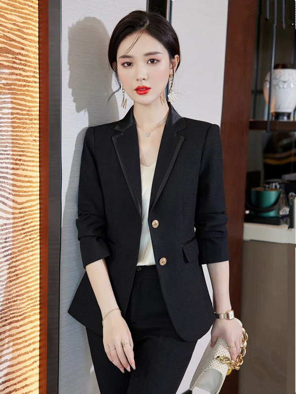 Ženski elegantni blejzer odijela s hlačama, dvodijelni komplet za uredske dame, bijelo ružičasti poslovni spojeni blejzer + hlače, formalno odijelo