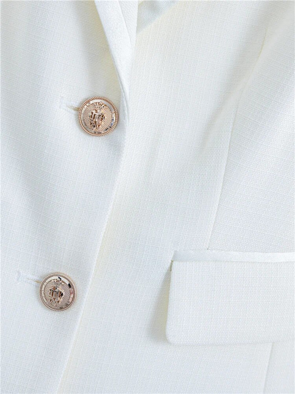 Ženski elegantni blejzer odijela s hlačama, dvodijelni komplet za uredske dame, bijelo ružičasti poslovni spojeni blejzer + hlače, formalno odijelo