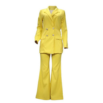 Γυναικείο κοστούμι παντελόνι μόδας Κομψό κίτρινο μπλέιζερ + Flare παντελόνι Γυναικεία επαγγελματικά κοστούμια Γυναικείο παντελόνι 2 τεμαχίων