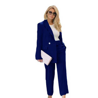 Žensko odijelo, 2 komada, svečana poslovna radna odjeća za dame, jednobojni set jaknih hlača na rever za ženski komplet, 2 komada