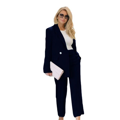 Žensko odijelo, 2 komada, svečana poslovna radna odjeća za dame, jednobojni set jaknih hlača na rever za ženski komplet, 2 komada