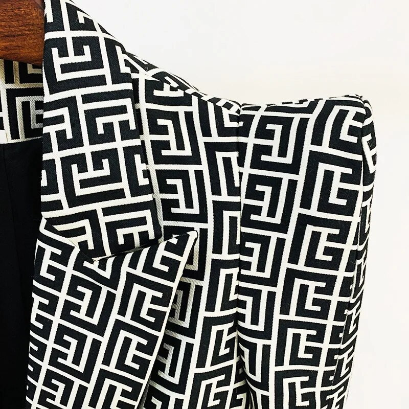 Bikses kostīmi bleizeri parausta plecus rūtaini ģeometriski 2022. gada jauna dizaina raksti, žakarda, vienas pogas, taisni sieviešu bikses, augstas kvalitātes