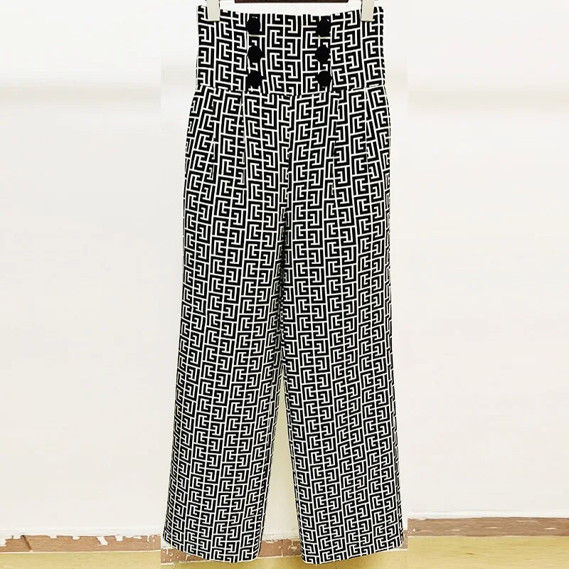 Bikses kostīmi bleizeri parausta plecus rūtaini ģeometriski 2022. gada jauna dizaina raksti, žakarda, vienas pogas, taisni sieviešu bikses, augstas kvalitātes