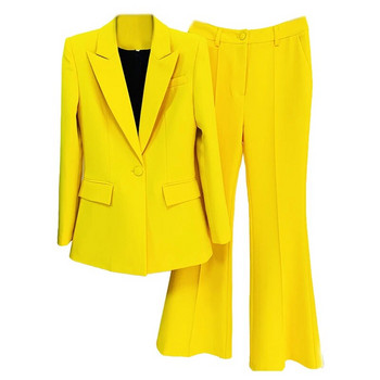 Γυναικείο κοστούμι παντελονιού γραφείου Γυναικείο Κίτρινο Μωβ Επιχειρηματικό Κλασικό Μονό Κουμπιά Φουντωτό Παντελόνι Blazer + Παντελόνι Επίσημο Σετ Σετ δύο τεμαχίων