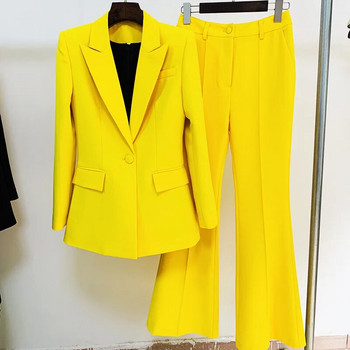Γυναικείο κοστούμι παντελονιού γραφείου Γυναικείο Κίτρινο Μωβ Επιχειρηματικό Κλασικό Μονό Κουμπιά Φουντωτό Παντελόνι Blazer + Παντελόνι Επίσημο Σετ Σετ δύο τεμαχίων