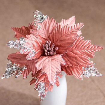 1PC 25cm блестящи коледни украси от изкуствени цветя за дома Весела коледна елха Декорация Navidad 2023 Коледен орнамент