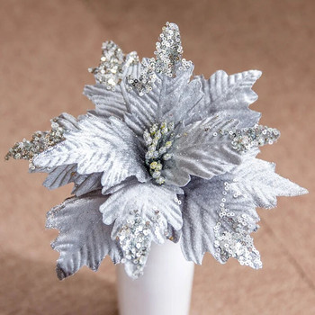 1 ΤΕΜ. 25cm Glitter Τεχνητό Λουλούδι Χριστουγεννιάτικα Διακοσμητικά για το Σπίτι Καλά Χριστουγεννιάτικο Δέντρο Navidad 2023 Χριστουγεννιάτικο Στολίδι