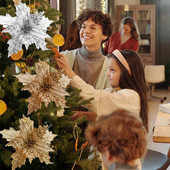 Művirágok Rózsa Hamis virágok Karácsonyi Halloween Party Díszek Arany Csillogó karácsonyfa lakberendezéshez Ajándékok Kiegészítők