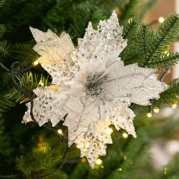 Изкуствени цветя Роза Фалшиви цветя Коледа Хелоуин парти Орнаменти Златен блясък Коледно дърво за домашен декор Подаръци Аксесоари