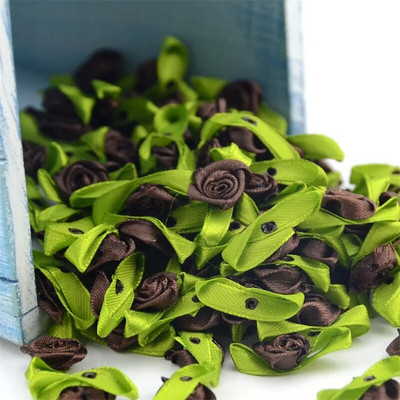 100/300 kom Mini satenska vrpca Cvijet Svilena vrpca s glavom ruže DIY Vjenčane mašne Appliques Zanatski šivanje Odjevni dodaci Dekoracija