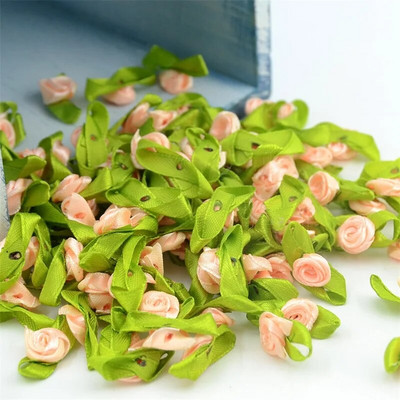 100/300 kom Mini satenska vrpca Cvijet Svilena vrpca s glavom ruže DIY Vjenčane mašne Appliques Zanatski šivanje Odjevni dodaci Dekoracija