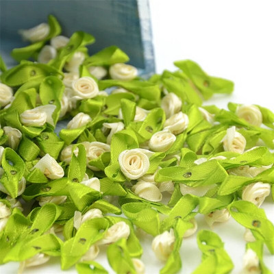 100/300 kom Mini satenska vrpca Cvijet Svilena vrpca s glavom ruže DIY Vjenčane mašne Appliques Zanatski šivanje Odjevni dodaci Dekoracija