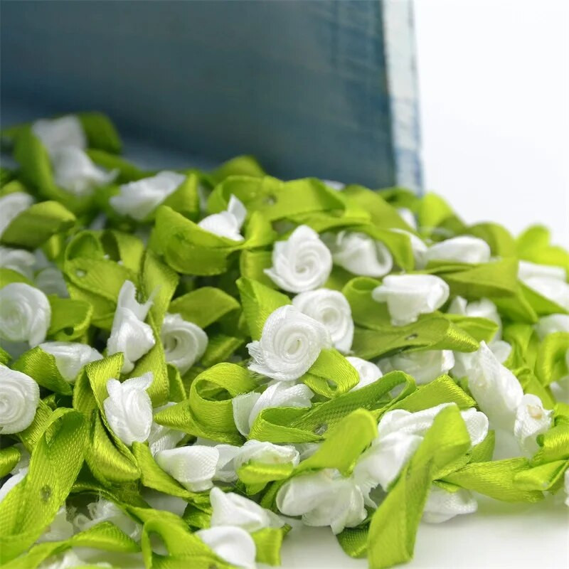 100/300 kom Mini satenska vrpca Cvijet Svilena vrpca s glavom ruže DIY Vjenčane mašne Appliques Zanatski šivanje Odjevni dodaci Dekoracija