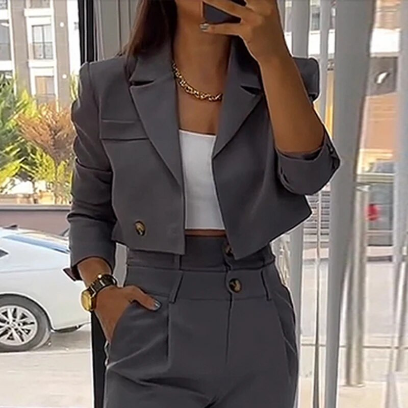Wefads γυναικείο σακάκι κοστούμι φθινοπωρινής μόδας Casual μασίφ πέτο με μονό κουμπί με μακρυμάνικο μπλουζάκι φαρδύ διπλόμεσο παντελόνι Streetwear
