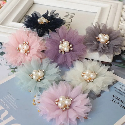 10 TK/partii 6,5 cm Pärlikeskus Käsitsi valmistatud DIY Kangas Lilled Juukseaksessuaarid Kleit Kingad Mütsid Kaunistus