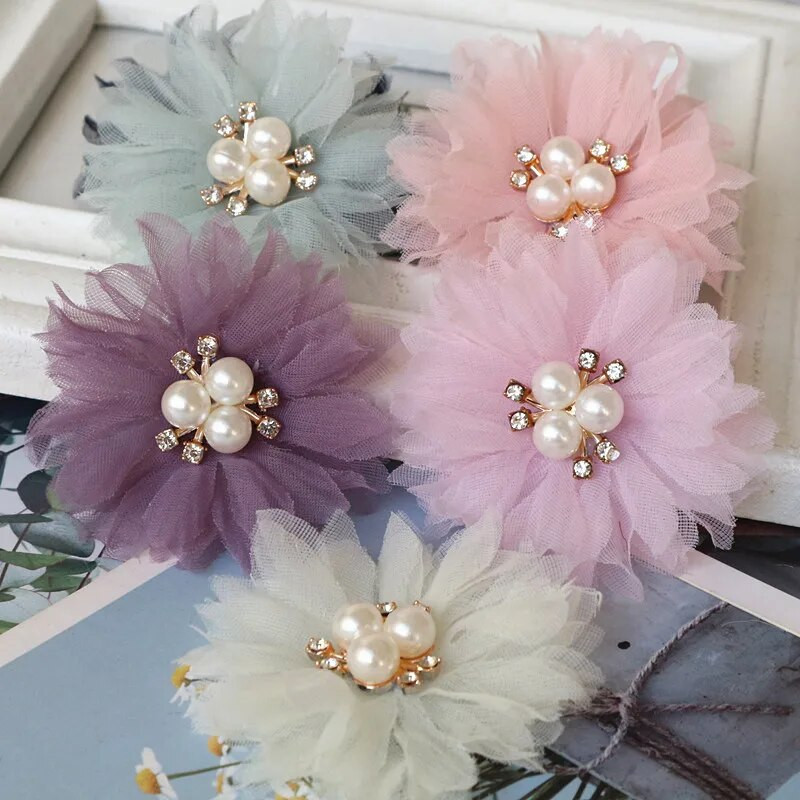 10 TK/partii 6,5 cm Pärlikeskus Käsitsi valmistatud DIY Kangas Lilled Juukseaksessuaarid Kleit Kingad Mütsid Kaunistus