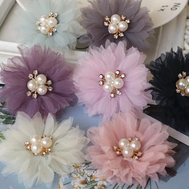10 TK/partii 6,5 cm Pärlikeskus Käsitsi valmistatud DIY Kangas Lilled Juukseaksessuaarid Kleit Kingad Mütsid Kaunistus