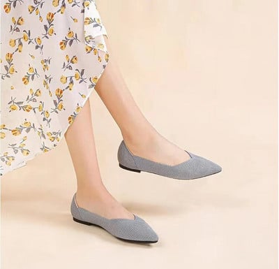 2023 νέα γυναικεία φλατ παπούτσια μεγάλα 42 / 43 επάνω αναπνεύσιμη πλεκτή σόλα αντιολισθητική λαστιχένια υλικά μυτερά παπούτσια άνοιξη / καλοκαίρι /