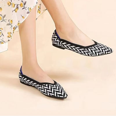 2023 νέα γυναικεία φλατ παπούτσια μεγάλα 42 / 43 επάνω αναπνεύσιμη πλεκτή σόλα αντιολισθητική λαστιχένια υλικά μυτερά παπούτσια άνοιξη / καλοκαίρι /