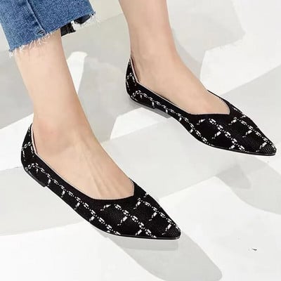 2023 νέα γυναικεία φλατ παπούτσια μεγάλα 42 / 43 επάνω αναπνεύσιμη πλεκτή σόλα αντιολισθητική λαστιχένια υλικά μυτερά παπούτσια άνοιξη / καλοκαίρι /