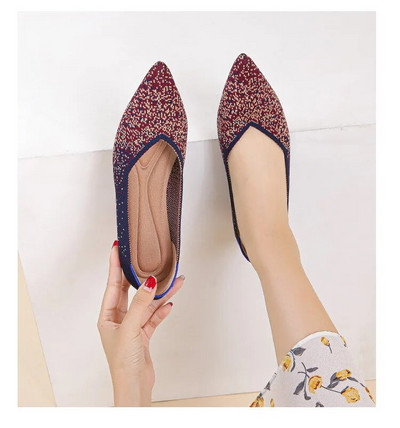 2023 νέα γυναικεία φλατ παπούτσια μεγάλα 42 / 43 επάνω αναπνεύσιμη πλεκτή σόλα αντιολισθητική λαστιχένια υλικά μυτερά παπούτσια άνοιξη / καλοκαίρι /