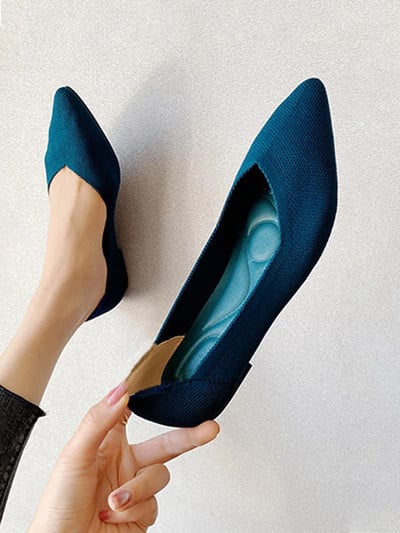 2023 νέα γυναικεία φλατ παπούτσια μεγάλα 42 / 43 επάνω αναπνεύσιμη πλεκτή σόλα αντιολισθητική λαστιχένια υλικά μυτερά παπούτσια άνοιξη / καλοκαίρι /