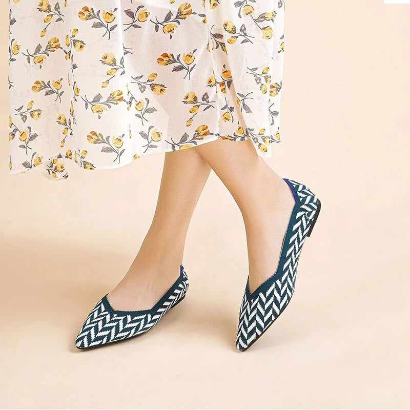 2023 νέα γυναικεία φλατ παπούτσια μεγάλα 42 / 43 επάνω αναπνεύσιμη πλεκτή σόλα αντιολισθητική λαστιχένια υλικά μυτερά παπούτσια άνοιξη / καλοκαίρι /