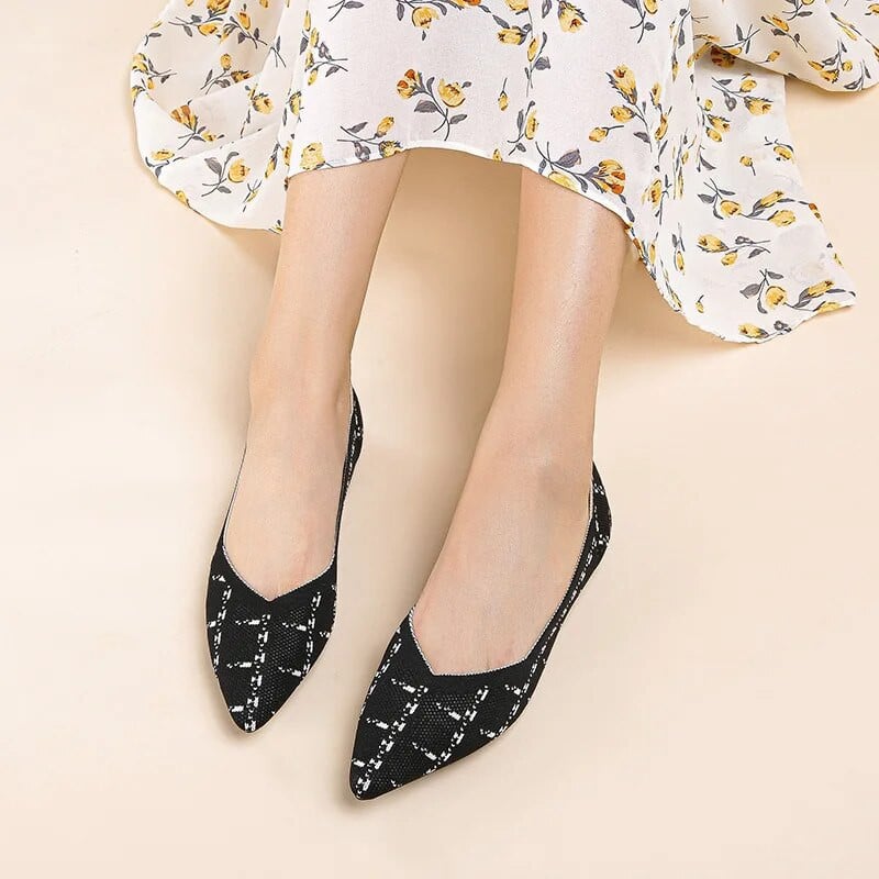 2023 νέα γυναικεία φλατ παπούτσια μεγάλα 42 / 43 επάνω αναπνεύσιμη πλεκτή σόλα αντιολισθητική λαστιχένια υλικά μυτερά παπούτσια άνοιξη / καλοκαίρι /