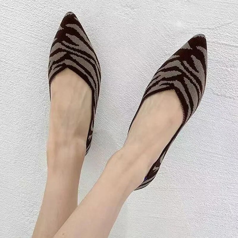 2023 νέα γυναικεία φλατ παπούτσια μεγάλα 42 / 43 επάνω αναπνεύσιμη πλεκτή σόλα αντιολισθητική λαστιχένια υλικά μυτερά παπούτσια άνοιξη / καλοκαίρι /