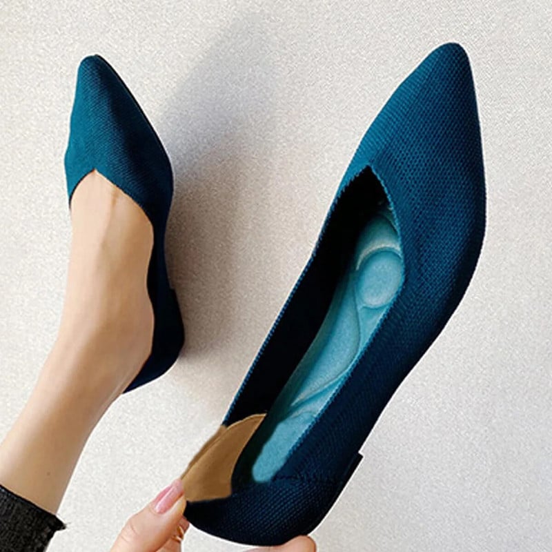 2023 νέα γυναικεία φλατ παπούτσια μεγάλα 42 / 43 επάνω αναπνεύσιμη πλεκτή σόλα αντιολισθητική λαστιχένια υλικά μυτερά παπούτσια άνοιξη / καλοκαίρι /