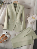 Yitimuceng korejska uredska odjeća Ženski dvodijelni set s dvostrukim kopčanjem Ležerni sako dugih rukava Kaputi visokog struka Komplet hlača