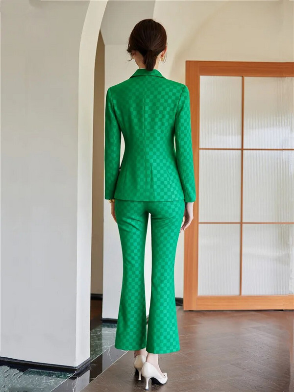 Jesen 2023. Nova jakna s džepnim blejzerom s jednim gumbom, ležerne široke hlače, dvodijelni karirani elegantni ženski kompleti hlača Uredsko odijelo