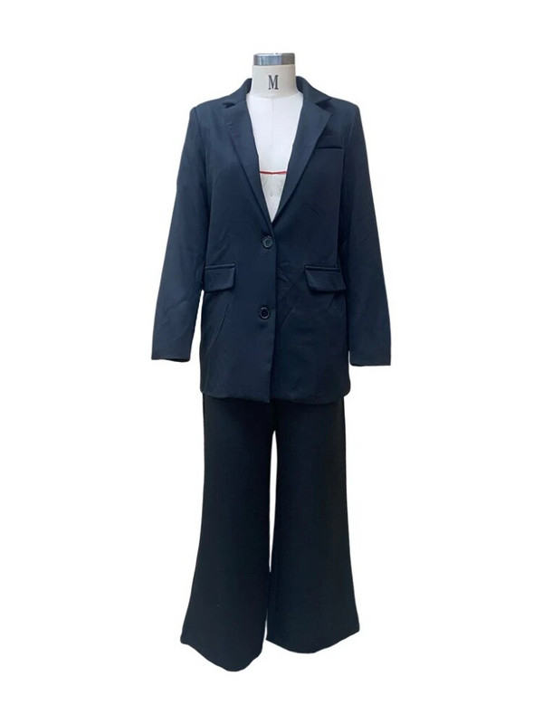 Dvodijelno odijelo Uredski set Ženski jesen zima ravne hlače s džepovima Jednoredno kopčanje korejski kaput široki ležerni jednobojni sako Mujer