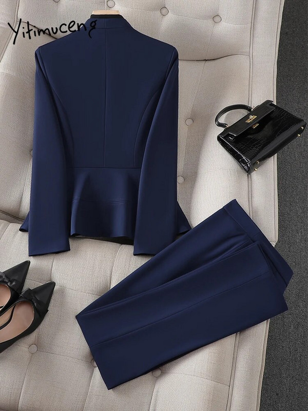 Yitimuceng Modni svečani odijela s hlačama Ženska jesen zima 2023 Novi uredski ženski uski sako i hlače dugih rukava 2 komada