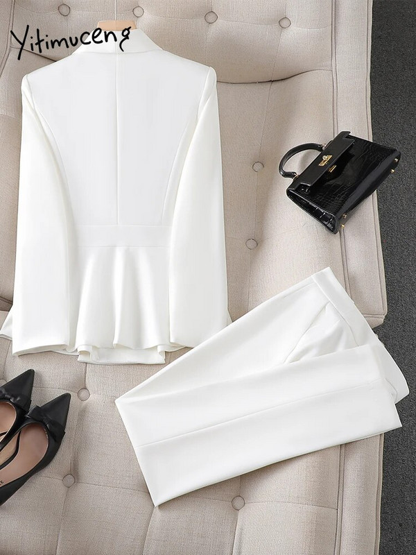 Yitimuceng Modni svečani odijela s hlačama Ženska jesen zima 2023 Novi uredski ženski uski sako i hlače dugih rukava 2 komada
