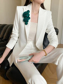 Naiste 2023. aasta kontorirõivaste ülikond Korea moe pikkade varrukatega, ühe nööbiga aplikatsioonid, bleiserid + kõrge vöökohaga naiste pükskostüümid