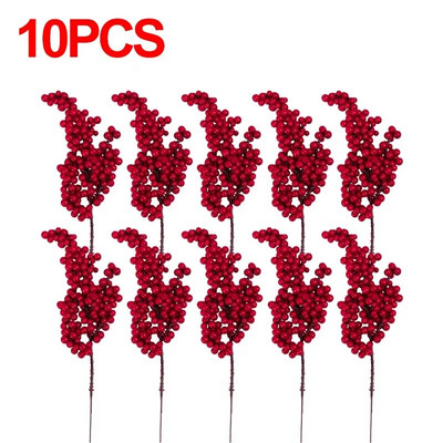 1/10 vnt Dirbtinės raudonos uogos šakelės Kalėdų putos Holly Berry stiebai "pasidaryk pats" girlianda Kalėdų eglutės dekoras Naujųjų metų vakarėlio dekoracijos