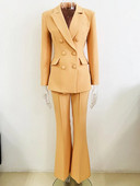 Pruunid khakivärvi pükskostüümid, naiste kaherealised, õhukesed kontoriülikonnad, jope, bleiserpükste komplekt, kaheosaline komplekt