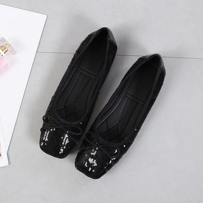 Elegantne ženske platnene cipele sa šljokicama, udobne, proljetne, ležerne, ženske ravne cipele s četvrtastim prstima, udobne morske mokasine, jesen, svjetlucave