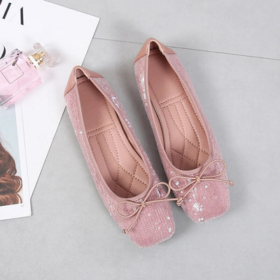 Elegantne ženske platnene cipele sa šljokicama, udobne, proljetne, ležerne, ženske ravne cipele s četvrtastim prstima, udobne morske mokasine, jesen, svjetlucave