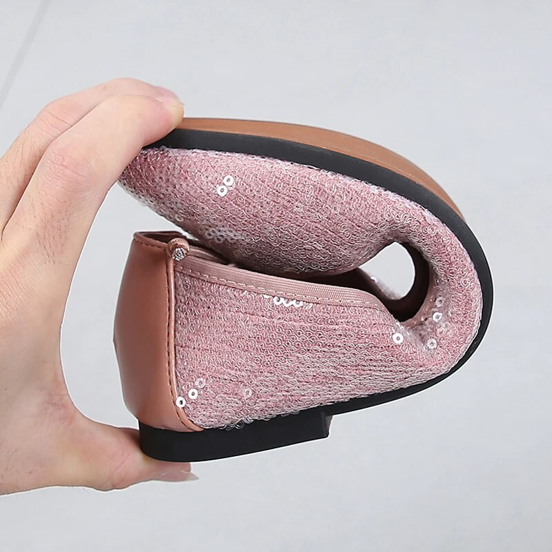 Elegantne ženske platnene cipele sa šljokicama, udobne, proljetne, ležerne, ženske ravne cipele s četvrtastim prstima, udobne morske mokasine, jesen, svjetlucave