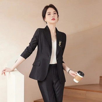 Υψηλής ποιότητας υφασμάτινο επίσημο γυναικείο επαγγελματικό κοστούμι Παντελόνι Blazers Feminino με παντελόνι και μπουφάν Παλτό Επαγγελματικά σετ παντελονιών