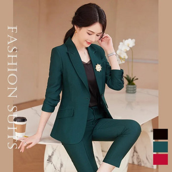 Υψηλής ποιότητας υφασμάτινο επίσημο γυναικείο επαγγελματικό κοστούμι Παντελόνι Blazers Feminino με παντελόνι και μπουφάν Παλτό Επαγγελματικά σετ παντελονιών