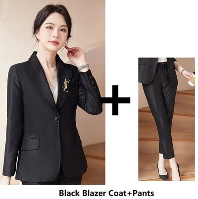 Υψηλής ποιότητας υφασμάτινο επίσημο γυναικείο επαγγελματικό κοστούμι Παντελόνι Blazers Feminino με παντελόνι και μπουφάν Παλτό Επαγγελματικά σετ παντελονιών