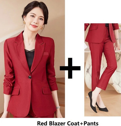 Υψηλής ποιότητας υφασμάτινο επίσημο γυναικείο επαγγελματικό κοστούμι Παντελόνι Blazers Feminino με παντελόνι και μπουφάν Παλτό Επαγγελματικά σετ παντελονιών