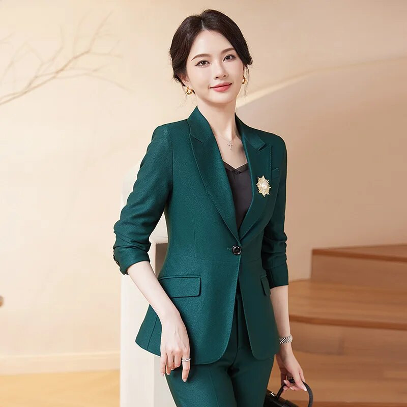 Υψηλής ποιότητας υφασμάτινο επίσημο γυναικείο επαγγελματικό κοστούμι Παντελόνι Blazers Feminino με παντελόνι και μπουφάν Παλτό Επαγγελματικά σετ παντελονιών